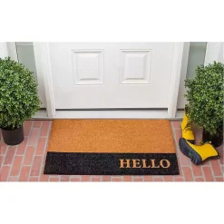 Kirklands Home Black Hello Bold Stripe Coir Doormat, 24 in. Best