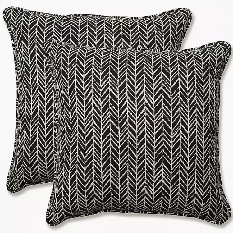 Kirklands Home Herringbone Outdoor Pillows, Set of 2 Black New