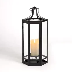 Lanterns>Kirklands Home Hexagon Iron and Glass Lantern, 19 in. Black