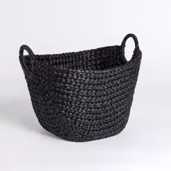Baskets & Boxes>Kirklands Home Hyacinth Basket with Handles Black
