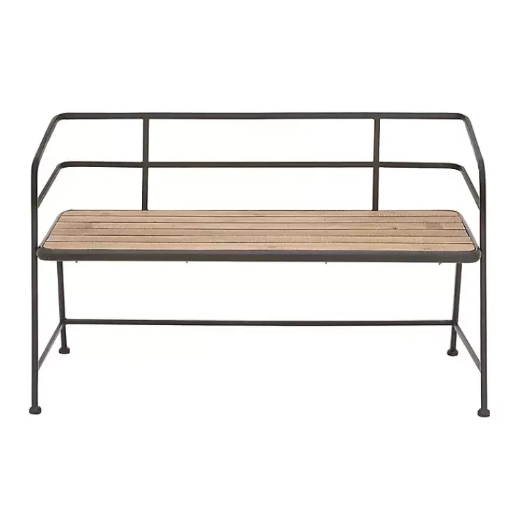 Kirklands Home Black Iron and Wooden Seat Industrial Bench New