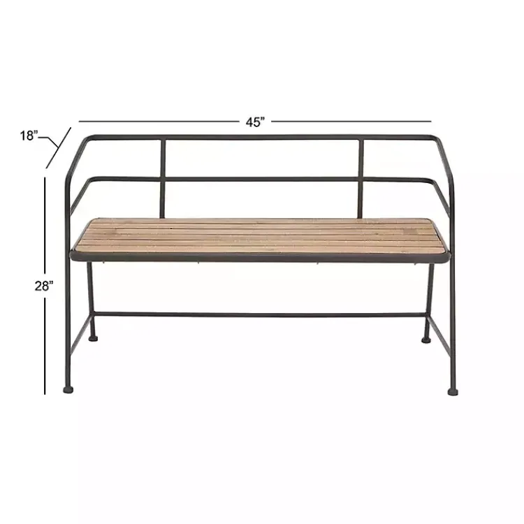 Kirklands Home Black Iron and Wooden Seat Industrial Bench New