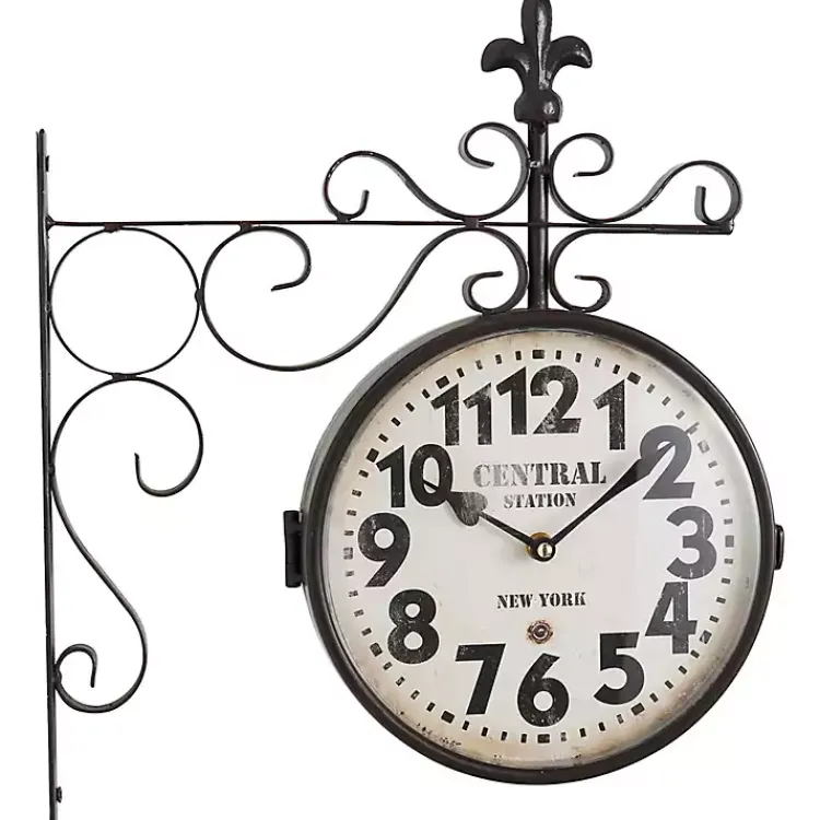 Kirklands Home Black Iron Double Sided Scroll Wall Clock New
