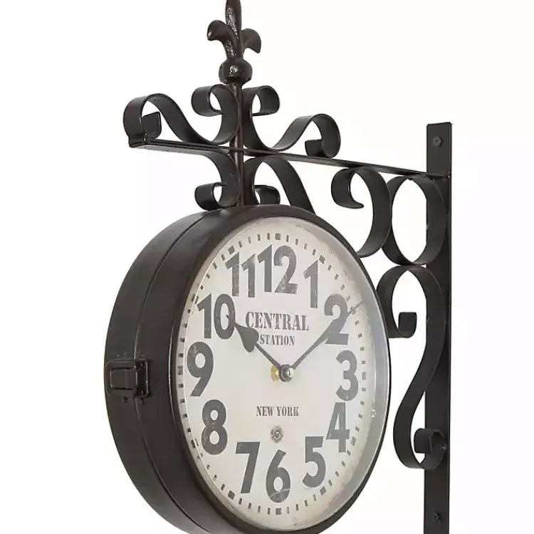 Kirklands Home Black Iron Double Sided Scroll Wall Clock New