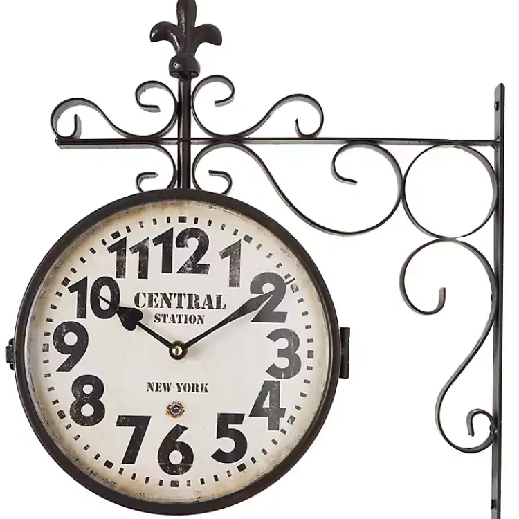 Kirklands Home Black Iron Double Sided Scroll Wall Clock New