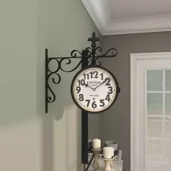 Kirklands Home Black Iron Double Sided Scroll Wall Clock New
