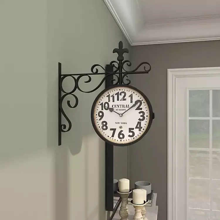 Kirklands Home Black Iron Double Sided Scroll Wall Clock New