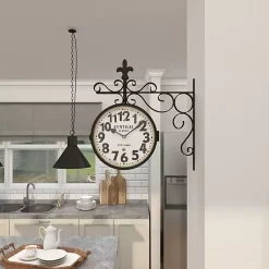 Kirklands Home Black Iron Double Sided Scroll Wall Clock New