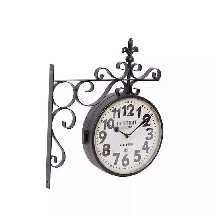 Kirklands Home Black Iron Double Sided Scroll Wall Clock New