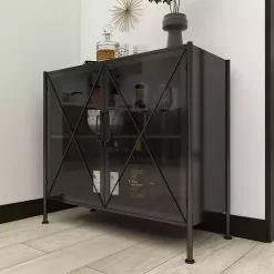 Kirklands Home Iron X-Panel Cabinet Black Best