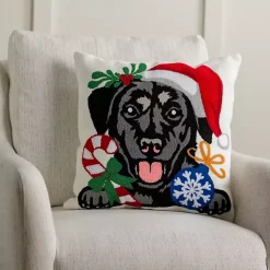 Pillows>Kirklands Home Black Lab with Santa Hat Christmas Pillow