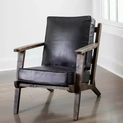 Kirklands Home Leather and Wood Accent Chair Black New