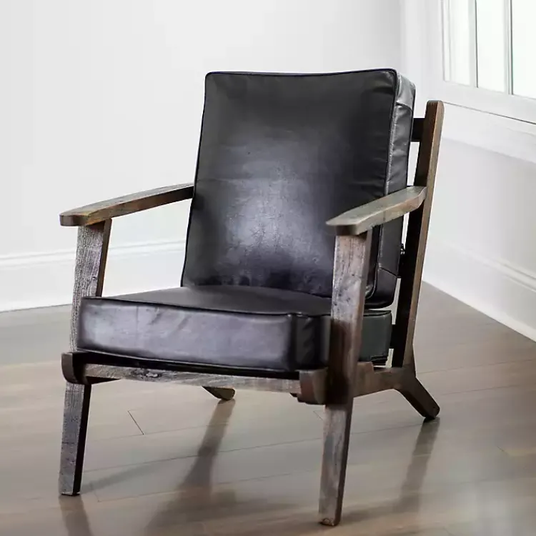 Kirklands Home Leather and Wood Accent Chair Black New