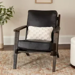 Kirklands Home Leather and Wood Accent Chair Black New