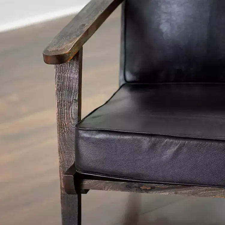 Kirklands Home Leather and Wood Accent Chair Black New