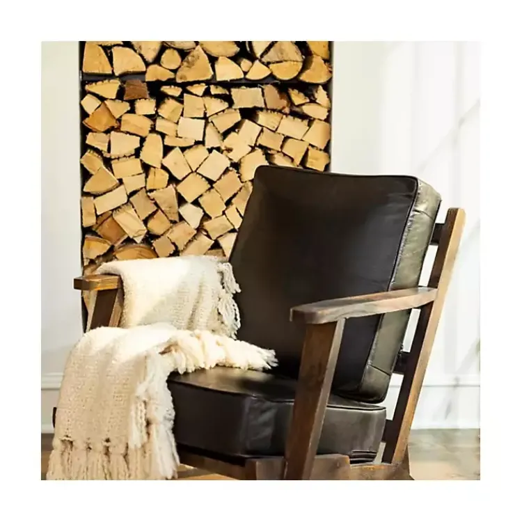 Kirklands Home Leather and Wood Accent Chair Black New