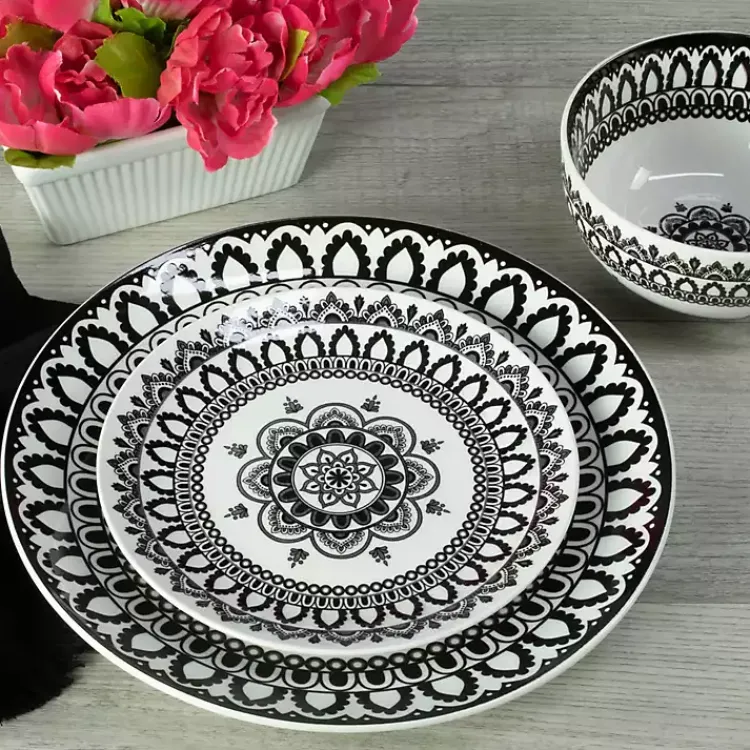 Kirklands Home Black Lila Patterned 12-pc. Dinnerware Set Online