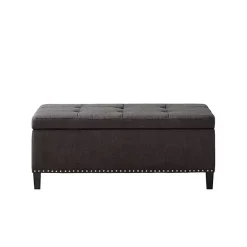 Kirklands Home Linen Button Tufted Storage Bench Black New