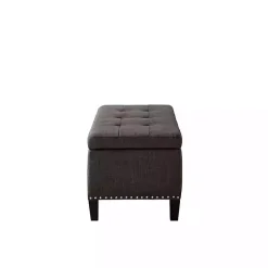 Kirklands Home Linen Button Tufted Storage Bench Black New