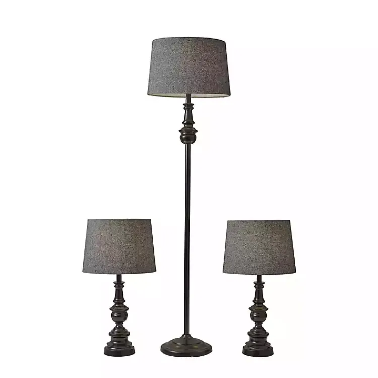 Kirklands Home Black Lucas 3-pc. Table and Floor Lamp Set Gray Clearance