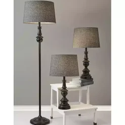 Kirklands Home Black Lucas 3-pc. Table and Floor Lamp Set Gray Clearance