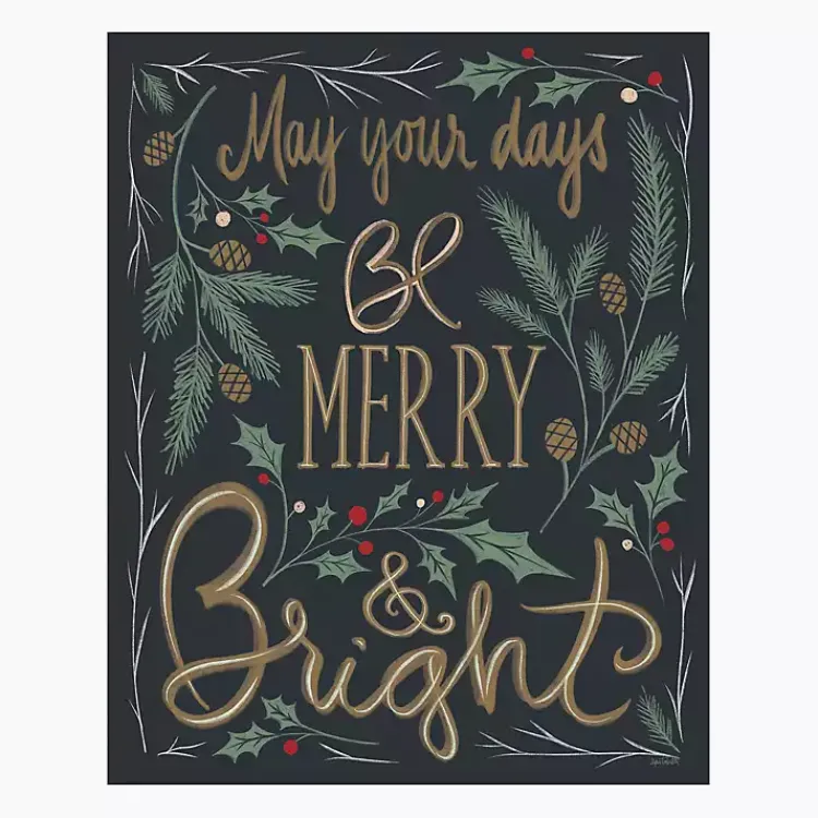 Christmas Art & Wall Decor>Kirklands Home Merry and Bright Greenery Canvas Art Print Black