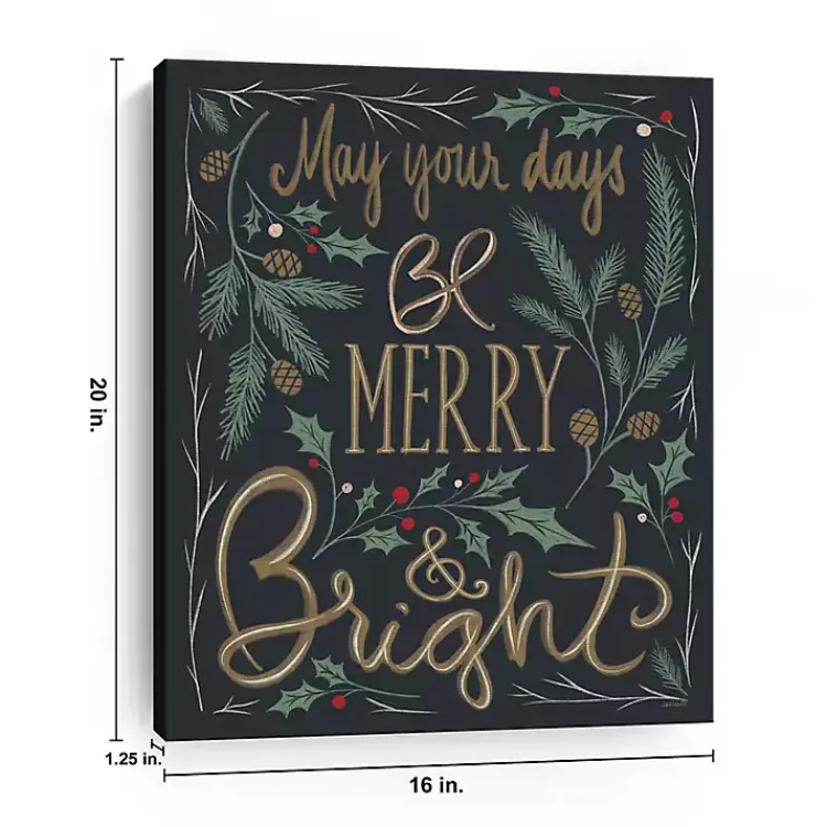 Christmas Art & Wall Decor>Kirklands Home Merry and Bright Greenery Canvas Art Print Black