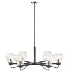 Kirklands Home Black Metal & Bowl Glass Shade 6-Light Chandelier Hot