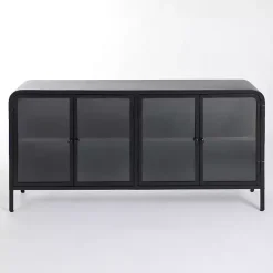 Kirklands Home Metal & Glass 4-Door Bentley Cabinet Black Discount