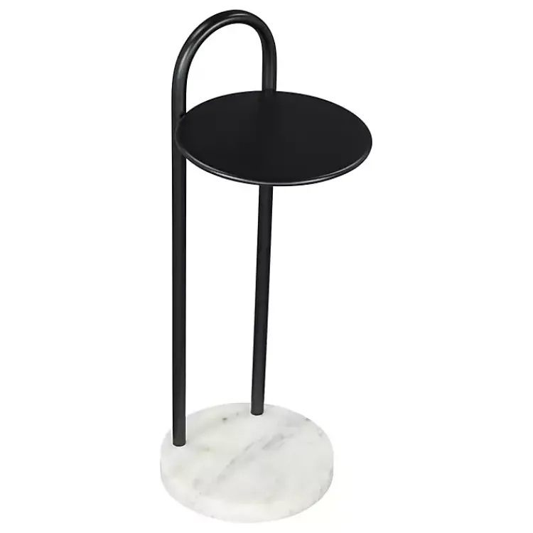 Kirklands Home Black Metal & Marble Loop Accent Table White New