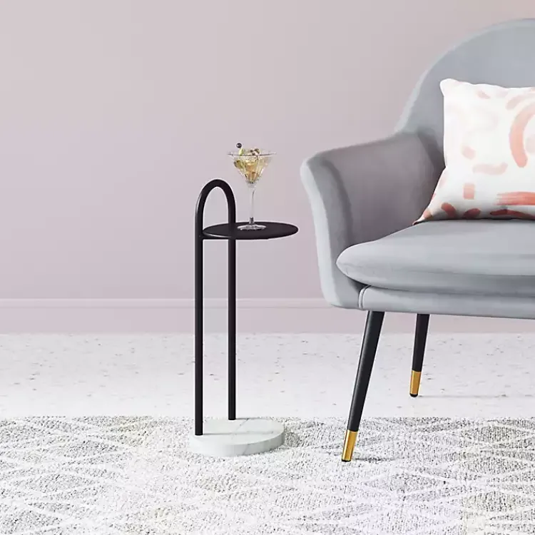 Kirklands Home Black Metal & Marble Loop Accent Table White New