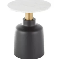 Kirklands Home Black Metal & Marble Pedestal Accent Table White Best