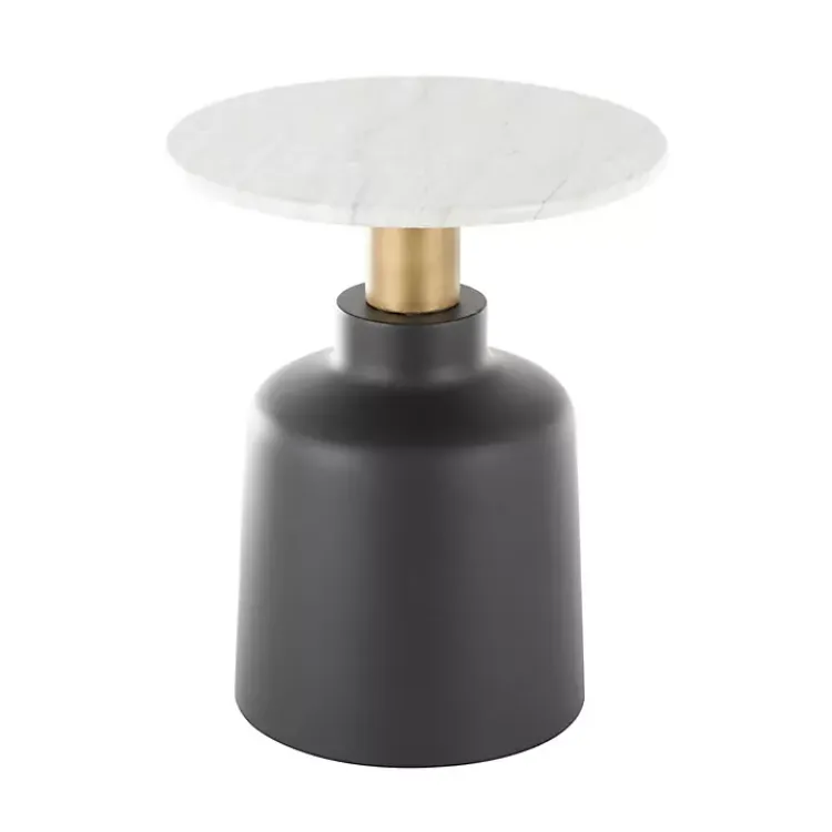 Kirklands Home Black Metal & Marble Pedestal Accent Table White Best