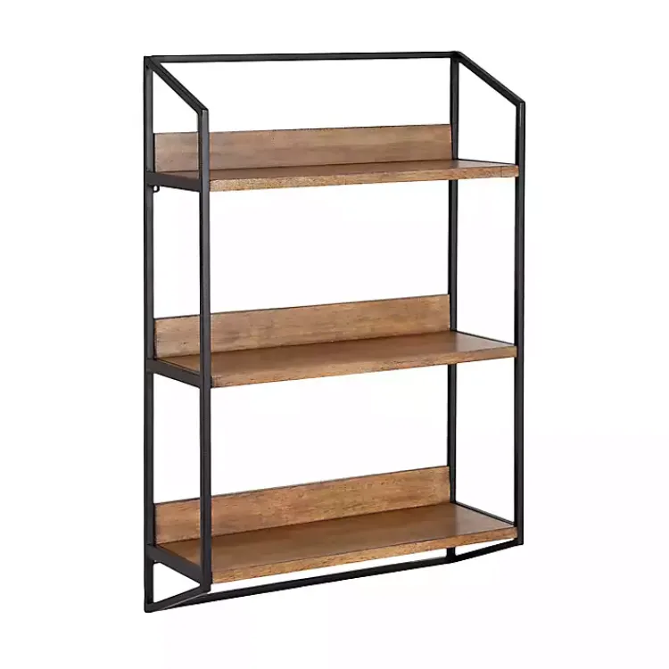 Kirklands Home Black Metal & Rustic Wood Tiered Wall Shelf Outlet