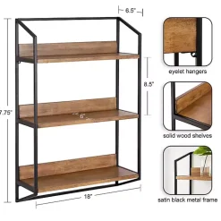 Kirklands Home Black Metal & Rustic Wood Tiered Wall Shelf Outlet