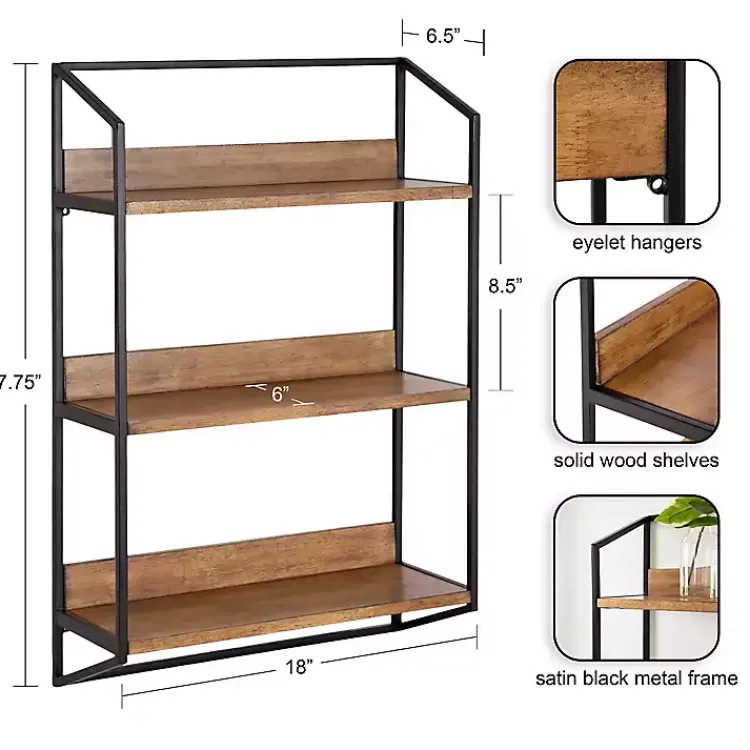 Kirklands Home Black Metal & Rustic Wood Tiered Wall Shelf Outlet