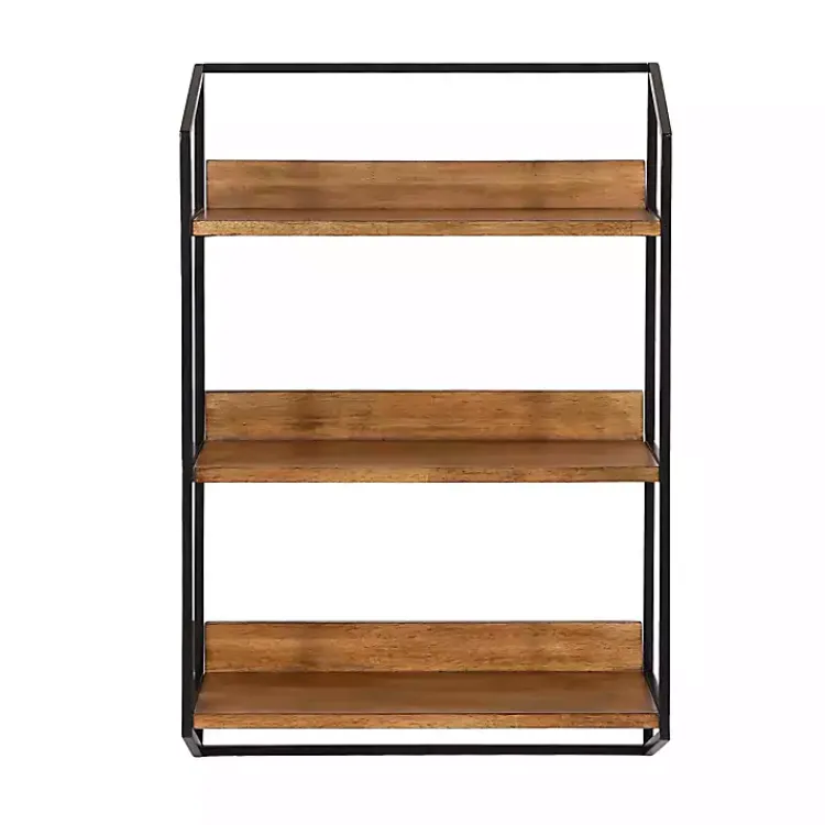 Kirklands Home Black Metal & Rustic Wood Tiered Wall Shelf Outlet