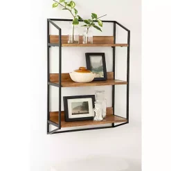 Kirklands Home Black Metal & Rustic Wood Tiered Wall Shelf Outlet