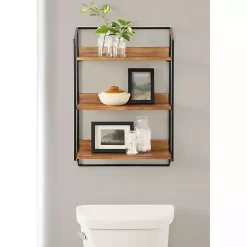 Kirklands Home Black Metal & Rustic Wood Tiered Wall Shelf Outlet