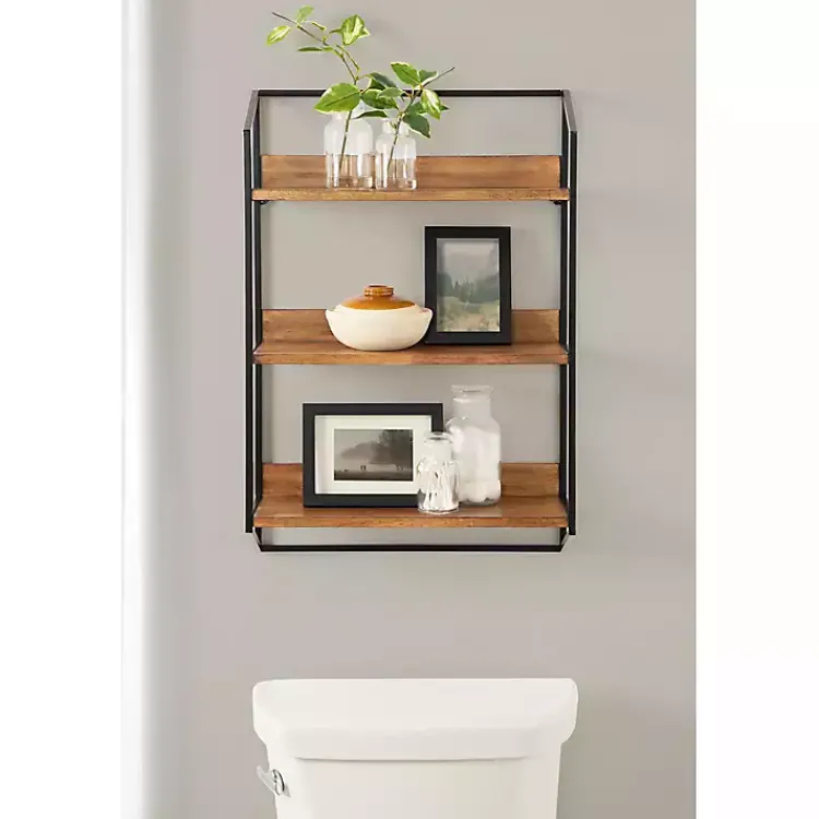 Kirklands Home Black Metal & Rustic Wood Tiered Wall Shelf Outlet