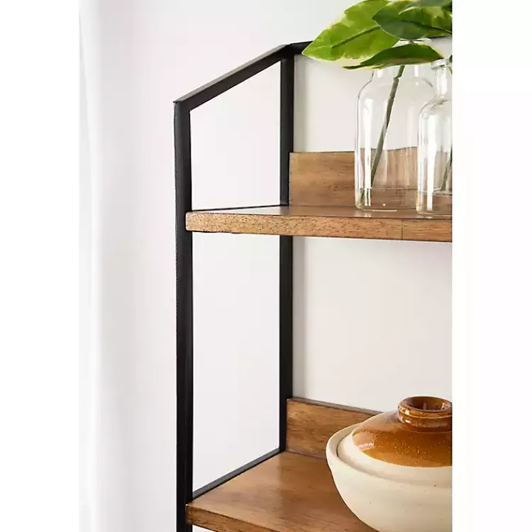 Kirklands Home Black Metal & Rustic Wood Tiered Wall Shelf Outlet