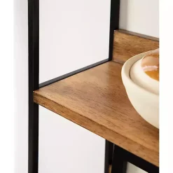 Kirklands Home Black Metal & Rustic Wood Tiered Wall Shelf Outlet