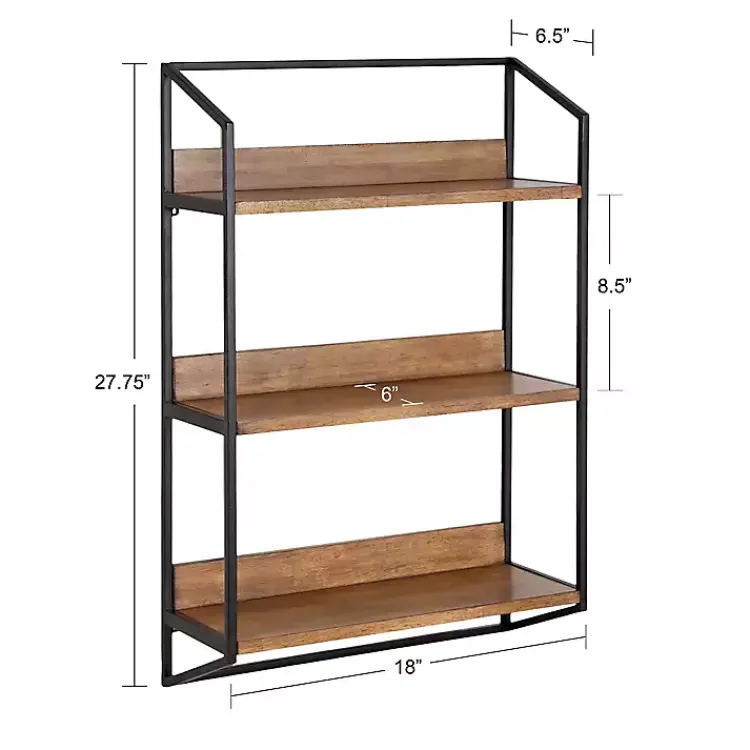 Kirklands Home Black Metal & Rustic Wood Tiered Wall Shelf Outlet