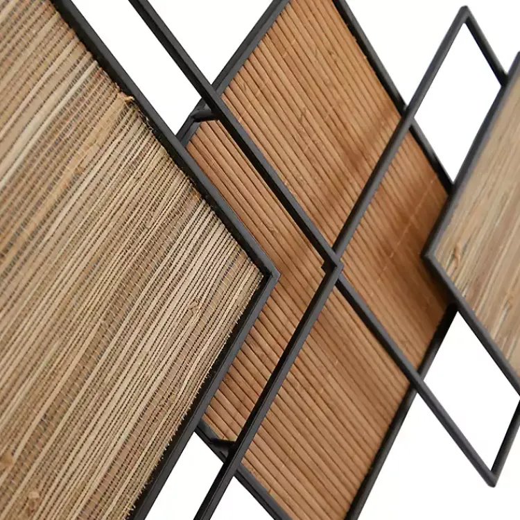 Kirklands Home Black Metal and Bamboo Diamond Wall Plaque Clearance