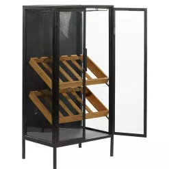 Kirklands Home Black Metal and Brown Wood Standing Wine Rack Online
