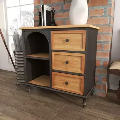 Kirklands Home Black Metal and Brown Wood Storage Cabinet Online