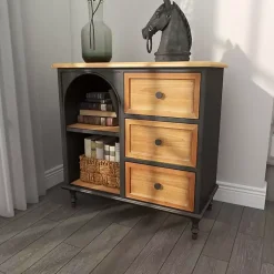 Kirklands Home Black Metal and Brown Wood Storage Cabinet Online