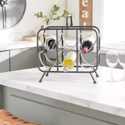 Kirklands Home Black Metal and Faux Leather Wine Rack Online