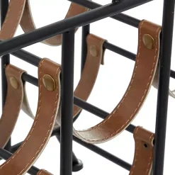 Kirklands Home Black Metal and Faux Leather Wine Rack Online