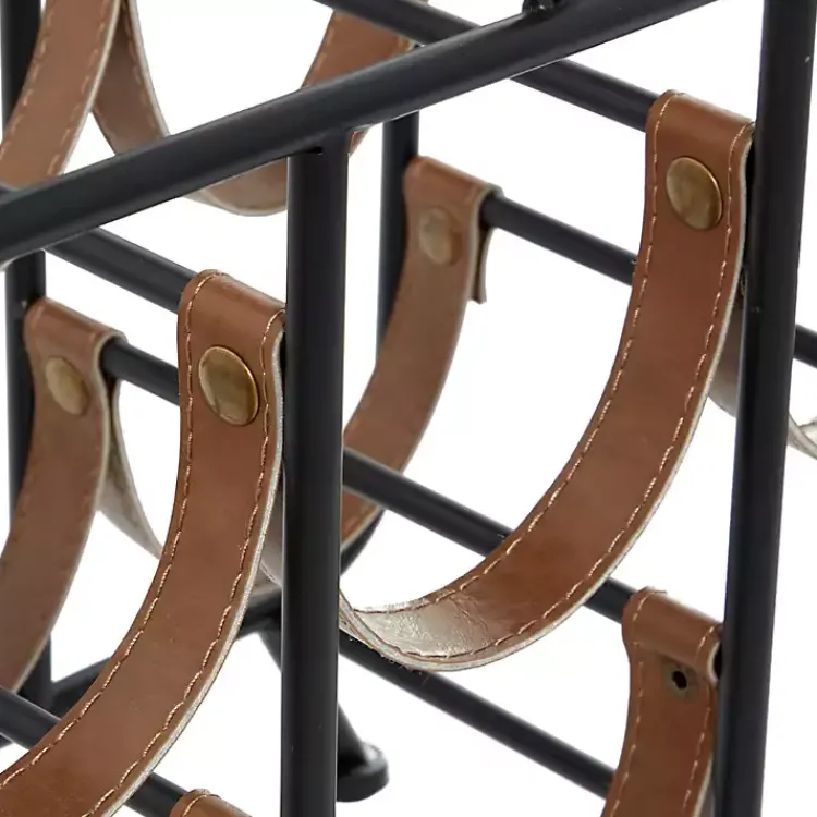 Kirklands Home Black Metal and Faux Leather Wine Rack Online